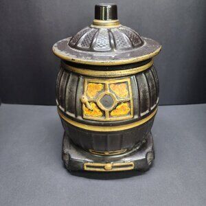 Vintage McCoy Pot Belly Stove Cookie Jar Pottery Black 10'' USA 1960's